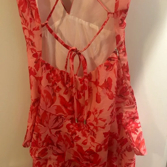 Floral Pink & Red V-Neck Tiered Women’s Dress - Picture 4 of 4